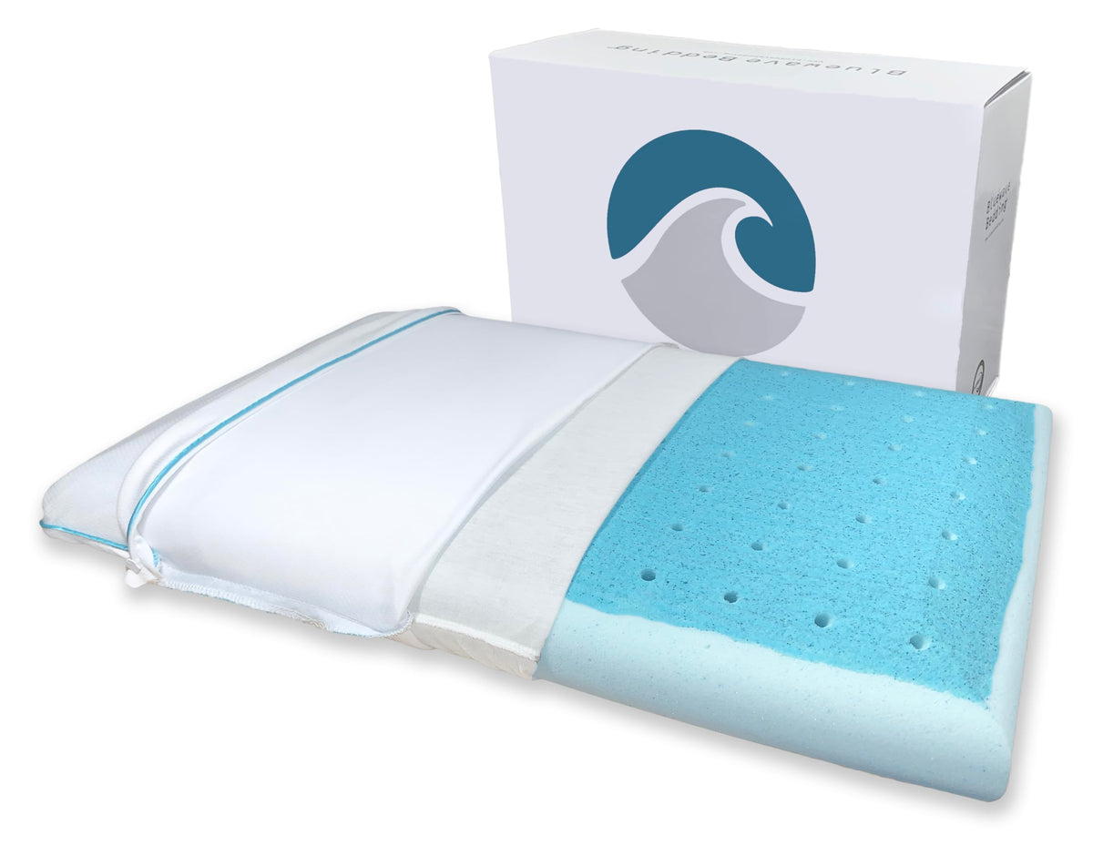 Bluewave front view of pillow showing slim profile and supportive shape