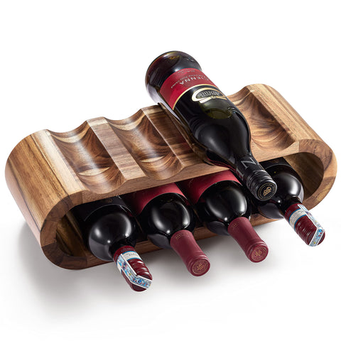 BLUEWEST front view of 8-bottle acacia wine rack, attractive countertop storage