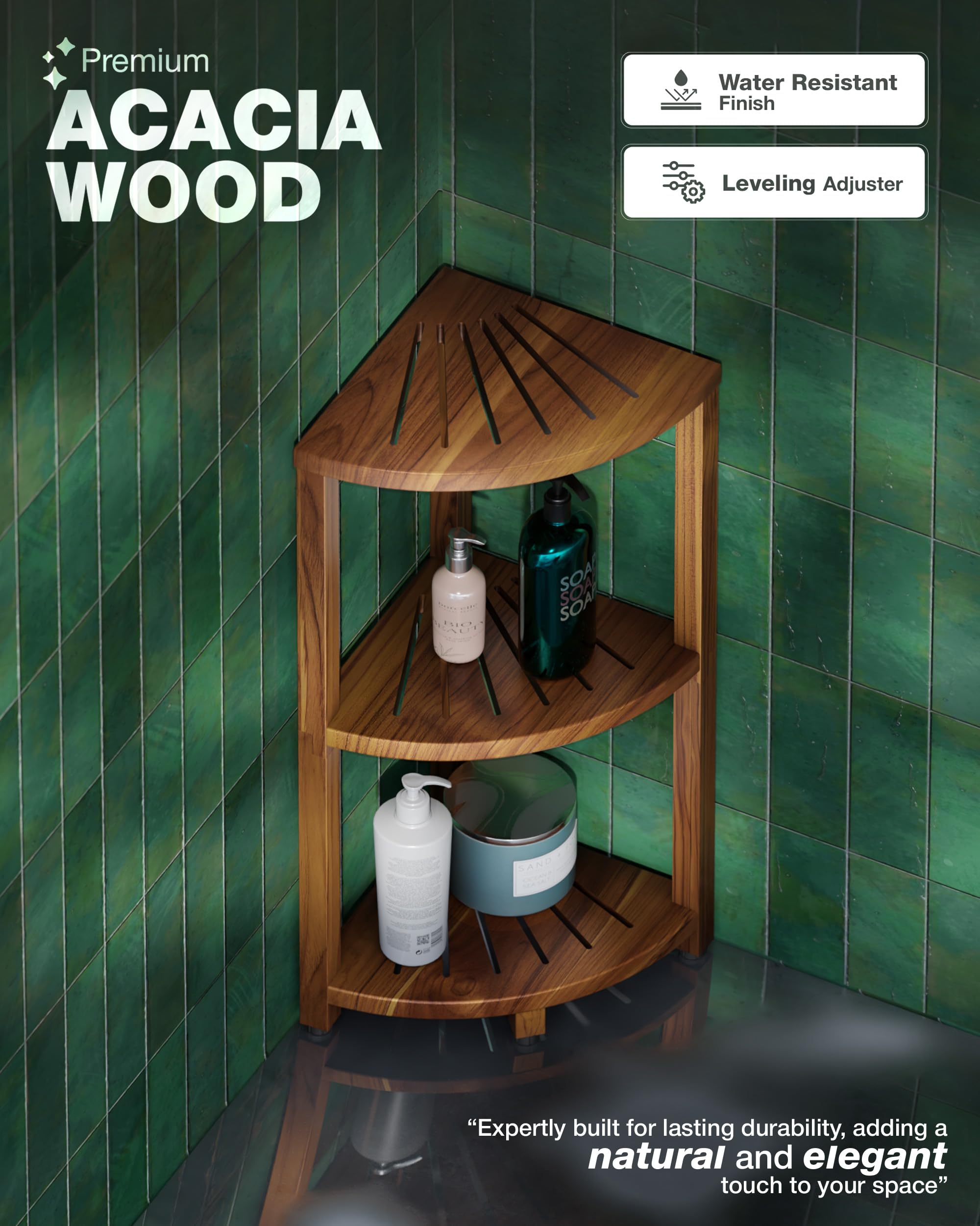 BLUEWEST acacia wood grain closeup showing durable, water-resistant finish