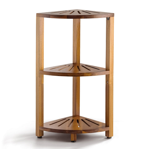 BLUEWEST front view corner shelf showing neat storage and accessible tiers