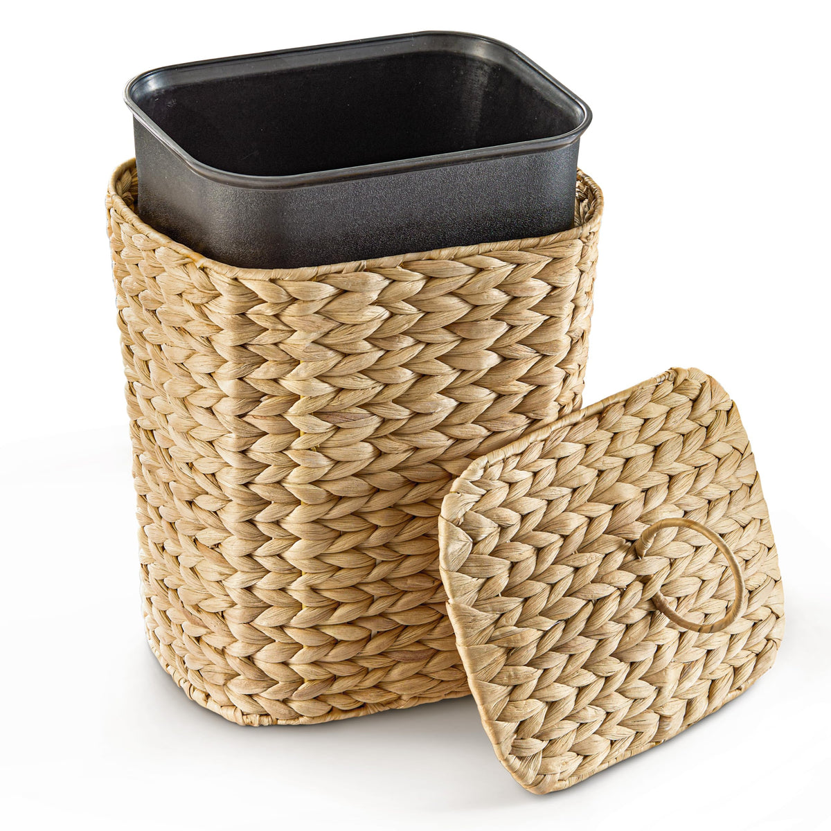 BLUEWEST front view of rattan trash can showing compact design and elegant look