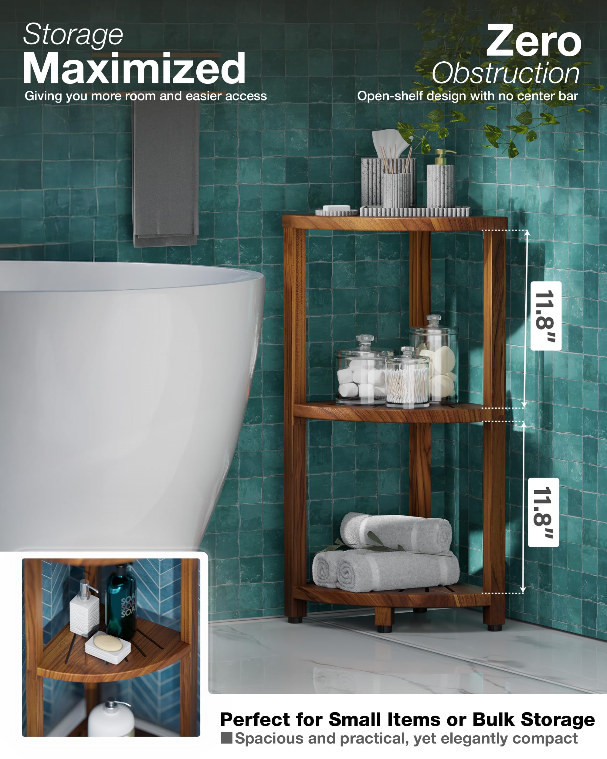 BLUEWEST fan-shaped top tier highlighting spacious corner surface benefit