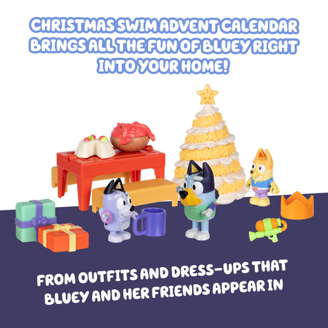 Bluey accessories layflat display showing swim gear and holiday props for play