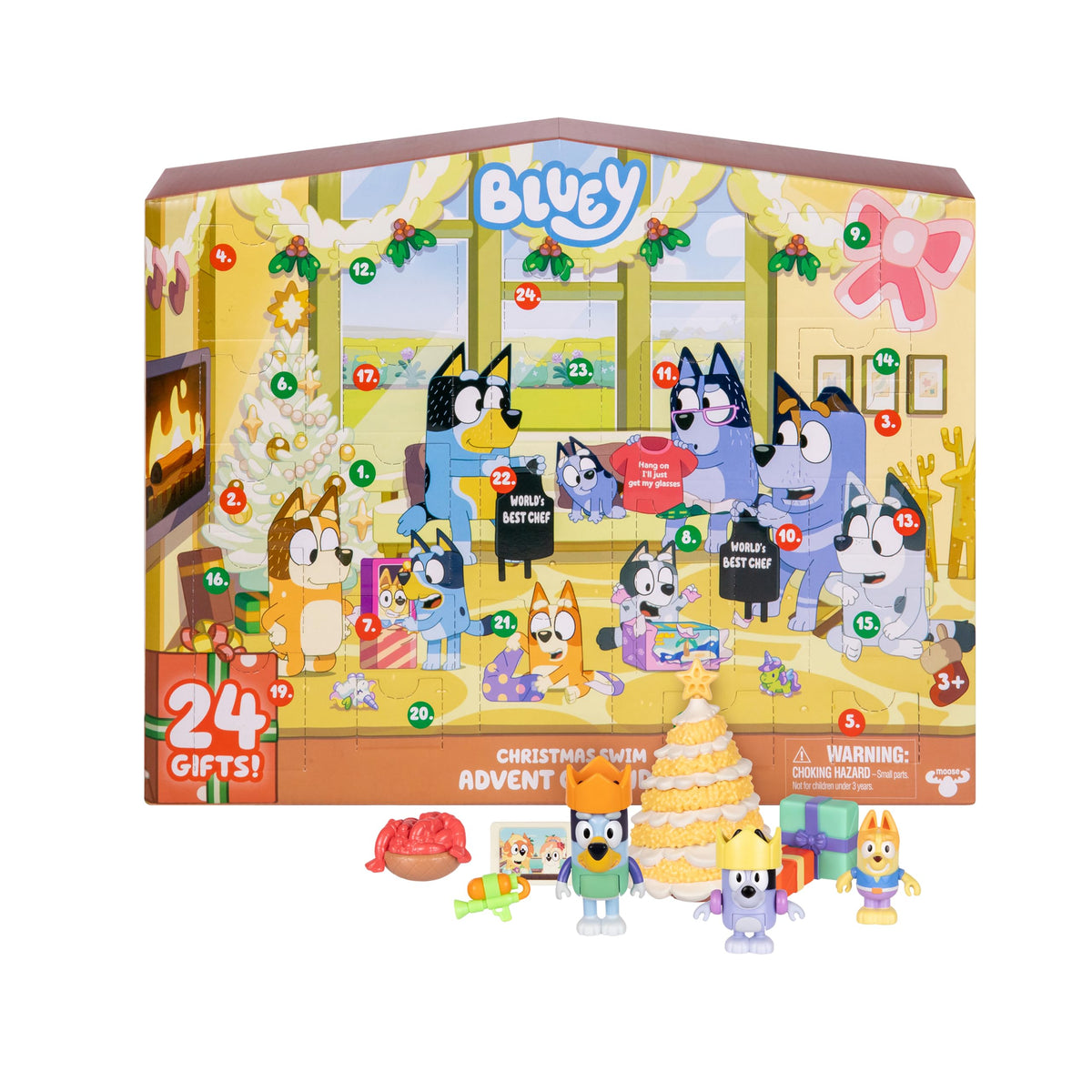 Bluey advent calendar front packaging showing festive artwork and countdown windows