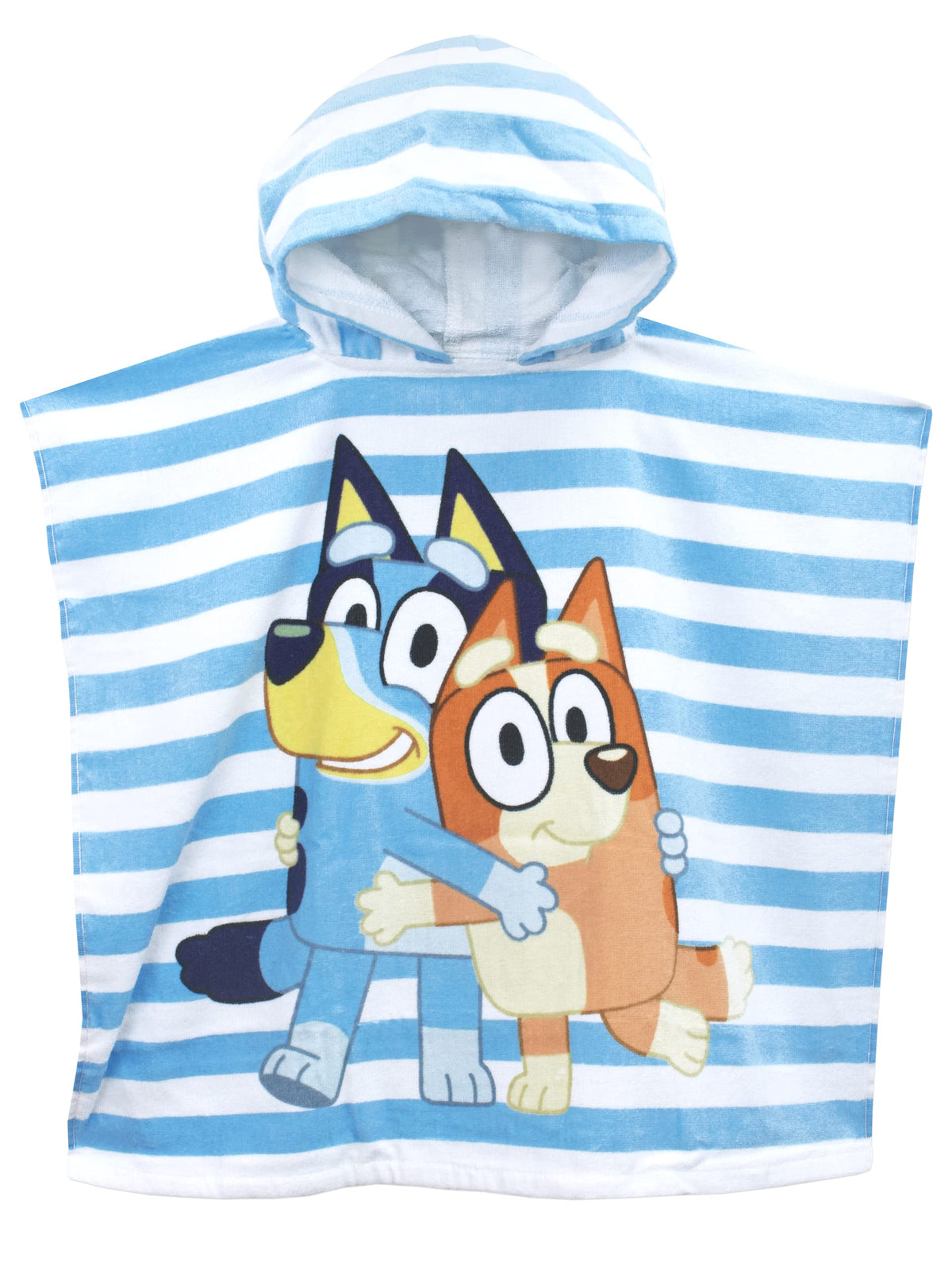 Bluey front hooded poncho showing full design and quick-dry benefit