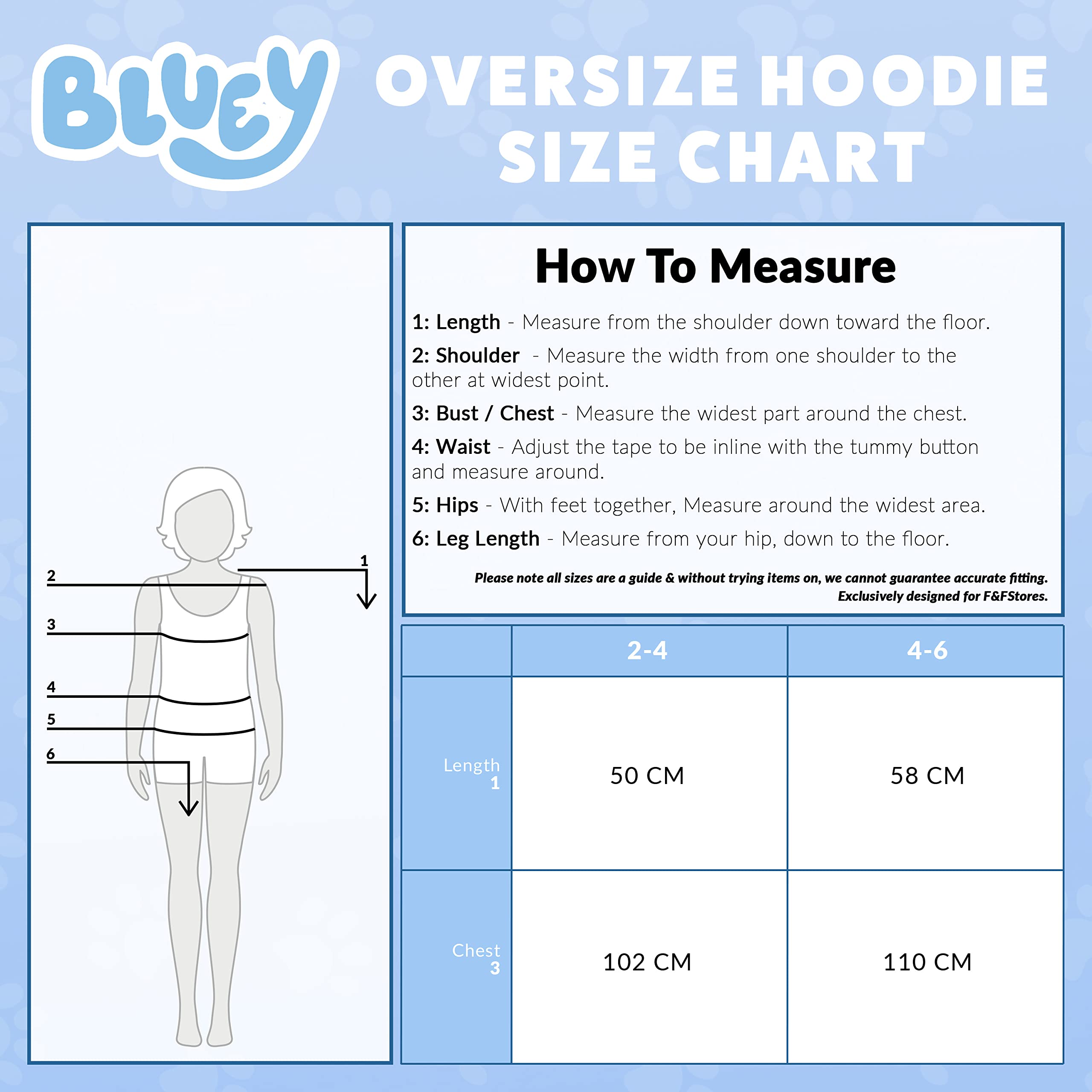Bluey size comparison with ruler showing fit for 4–6 year olds