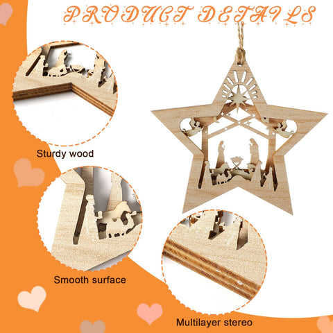 Blulu single star front view showing nativity carving and natural wood beauty