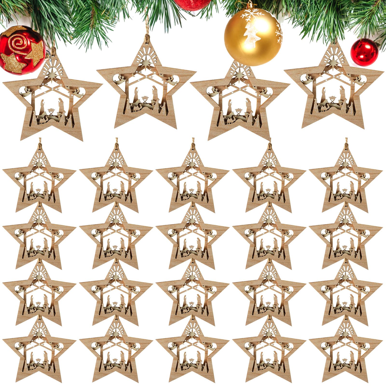 Blulu star ornaments on tree showing warm handmade charm and coordinated look