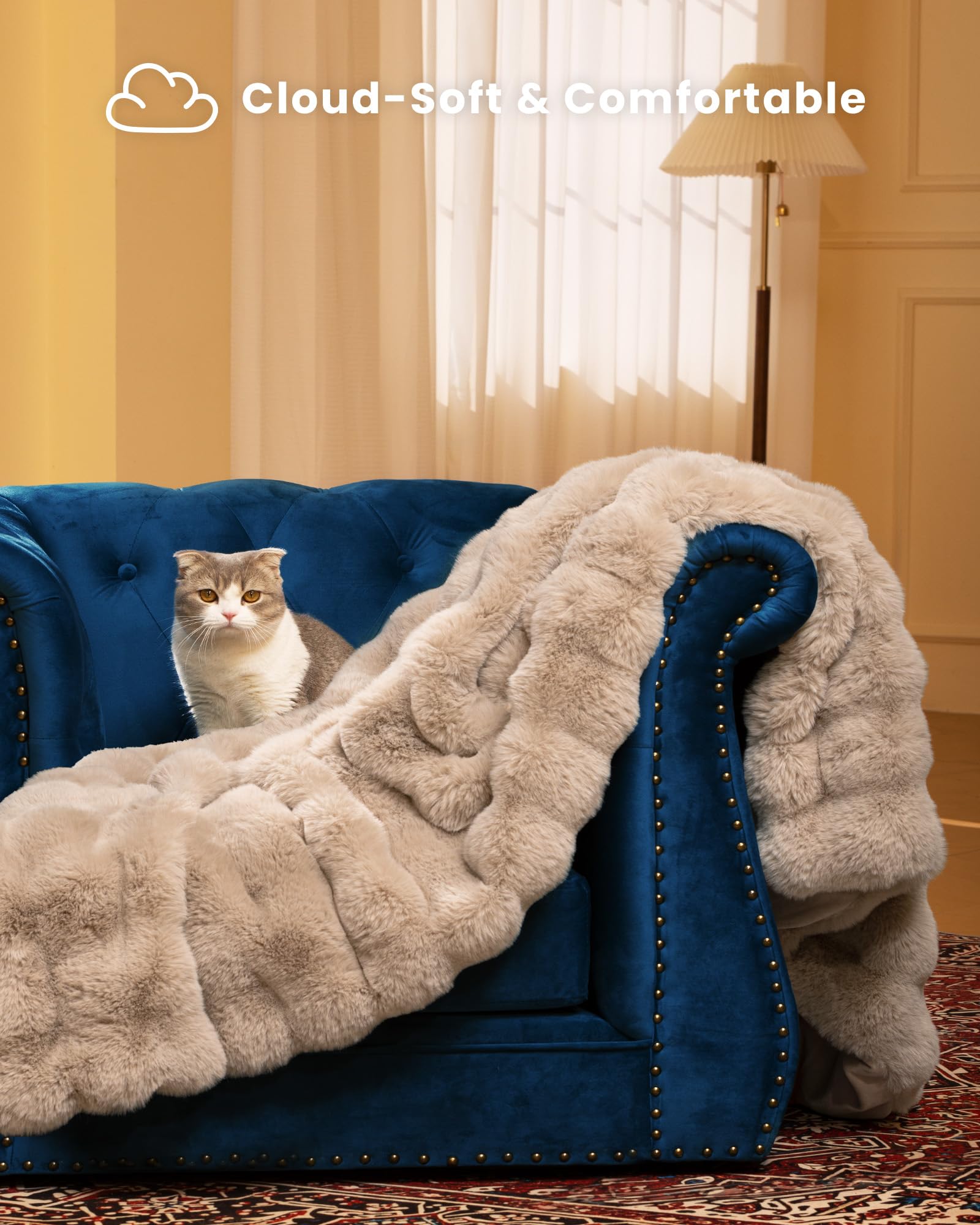 blunique draped over bed creating layered look and inviting comfort