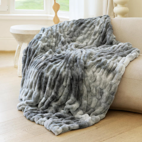 blunique front view of tie-dye gray throw showcasing style and cozy look