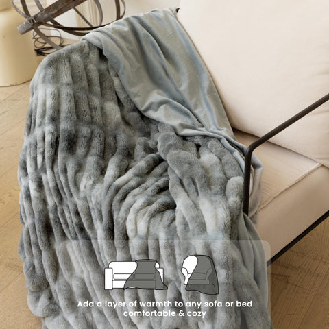 blunique blanket on chair for scale showing compact 50x60 practical size