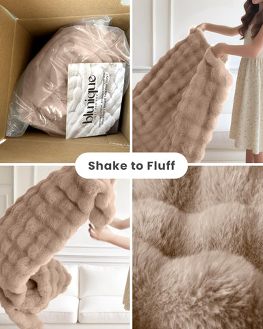 blunique throw styled on couch adding warmth and chic decor benefit