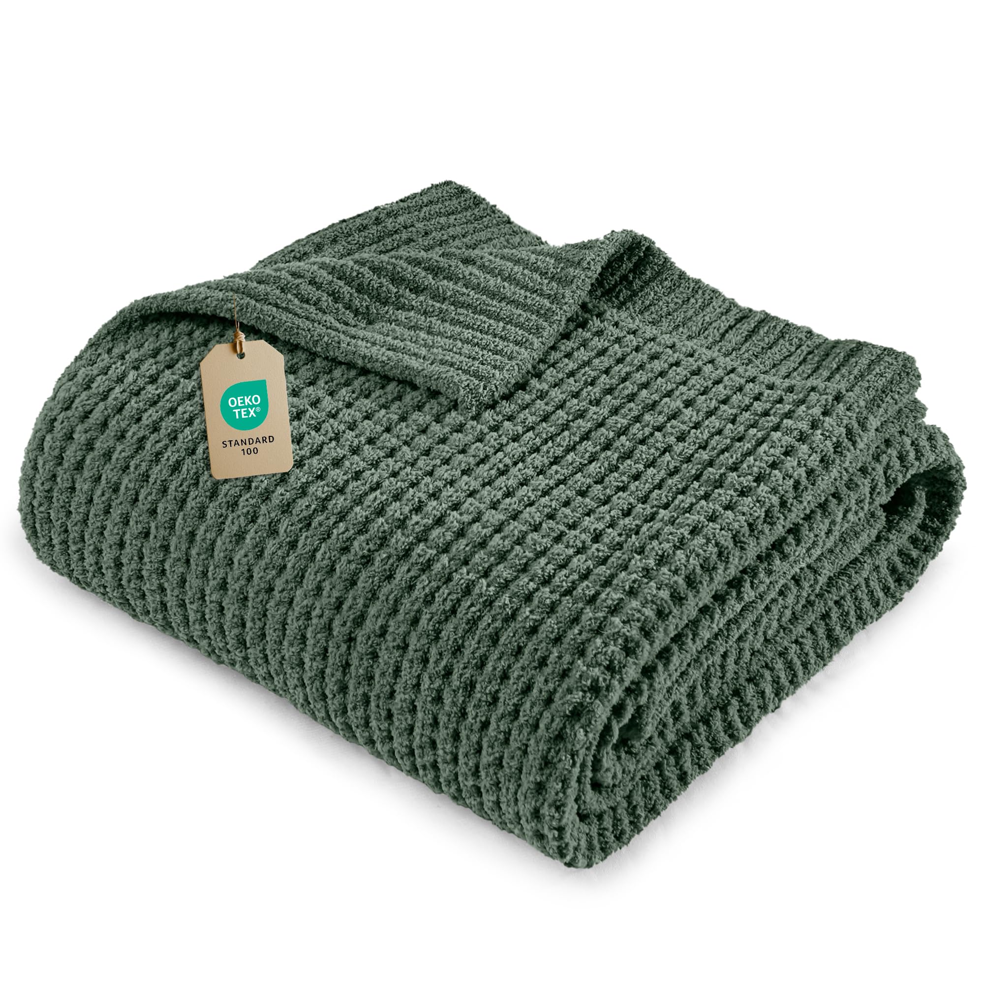 blunique throw front view showing sage color and cozy appeal