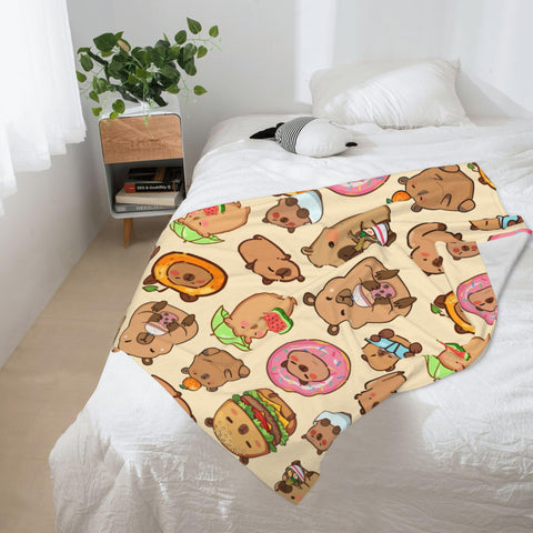 Bmaows capybara blanket folded beside ruler showing 40x50 inch scale for sizing clarity