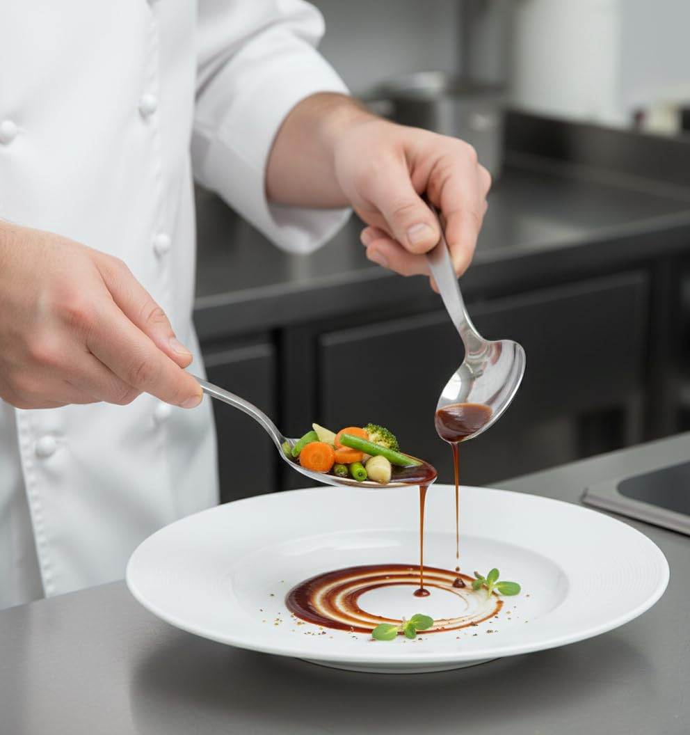 BNAZIND Kunz spoon serving vegetables in a ceramic bowl neatly