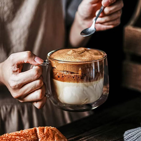BNUNWISH clear glass with latte showing layered drink presentation