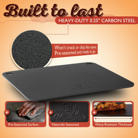 BOACHEE baked pizza close-up on steel highlighting crispy crust and improved texture
