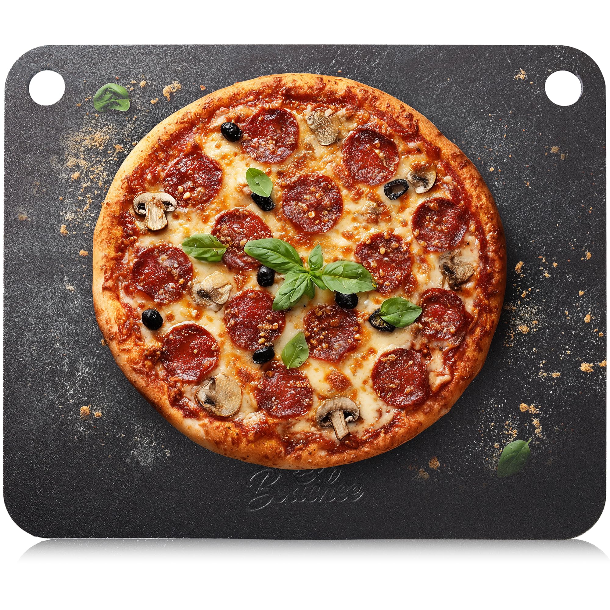 BOACHEE front view of pizza steel showing flat cooking surface and even finish for faster baking