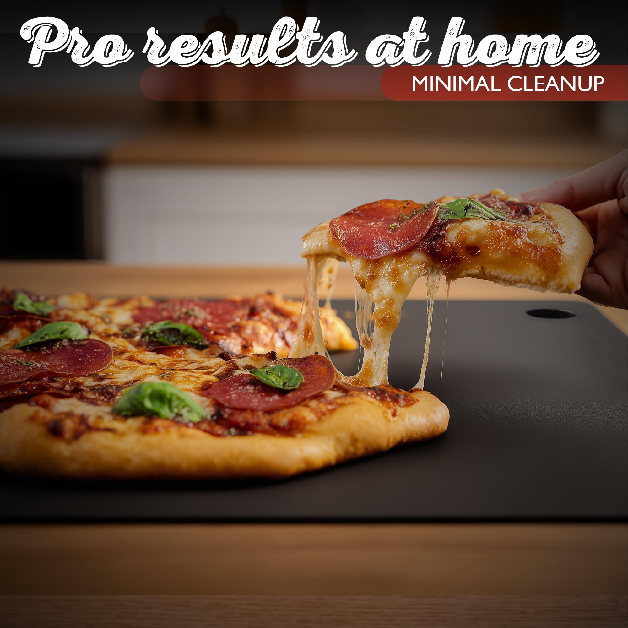 BOACHEE steel beside pizza peel illustrating XL cooking area for family-size pies