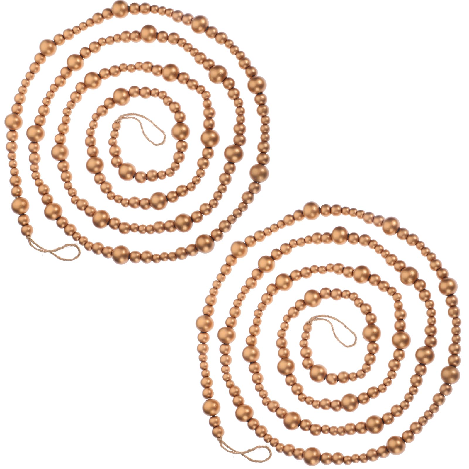 Boao gold wooden bead garland front view adds warm farmhouse charm