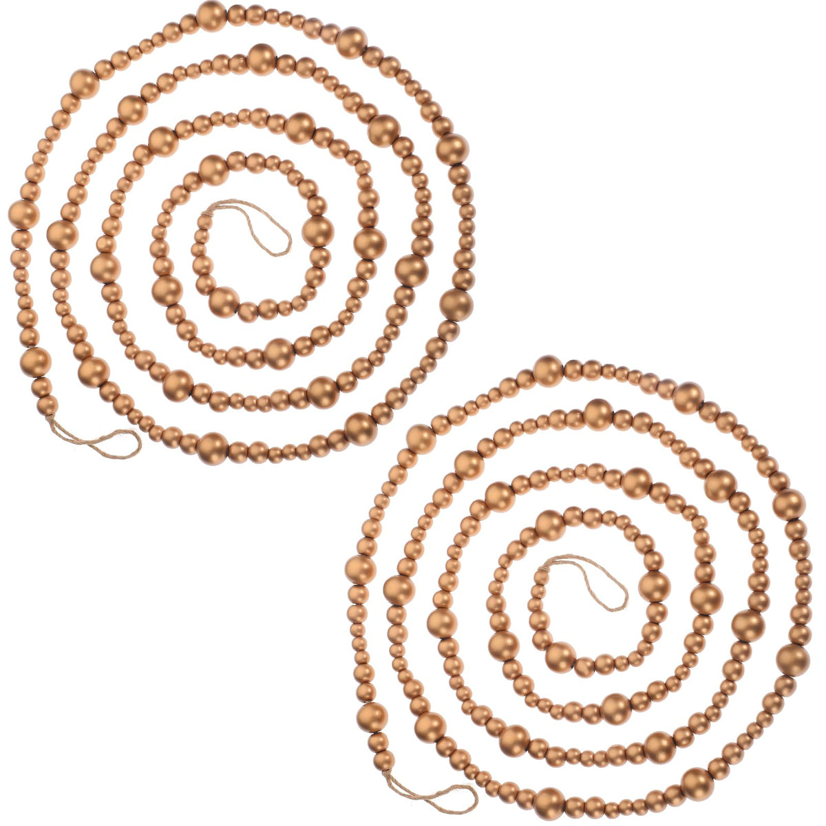 Boao gold wooden bead garland front view adds warm farmhouse charm
