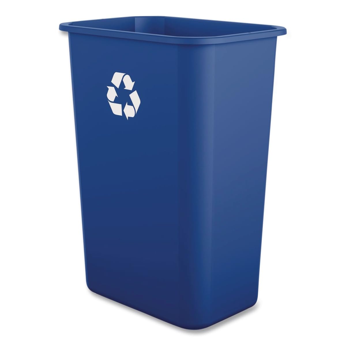Boardwalk blue recycling container front view shows slim shape and easy carrying