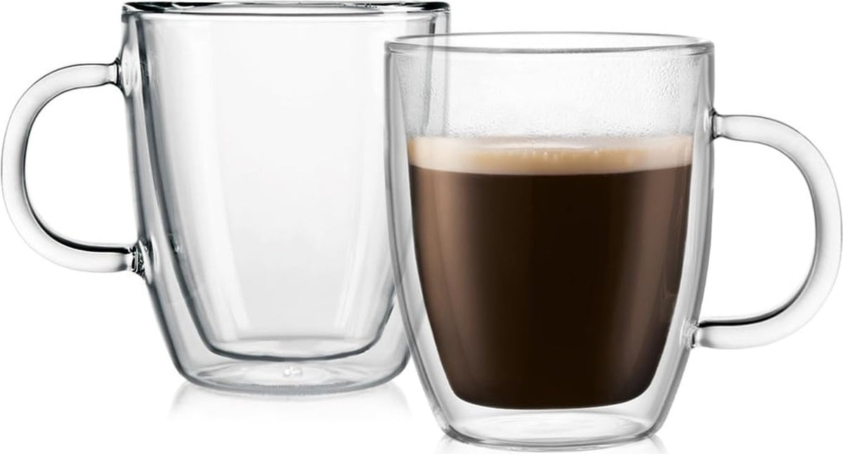 bodum front view set of 2 clear mugs showing elegant silhouette and easy serving