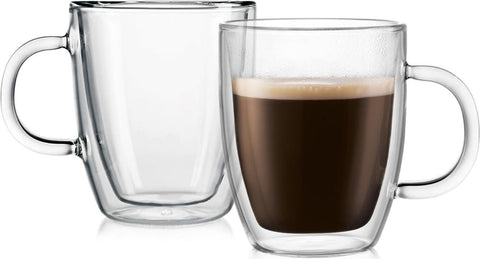 bodum front view set of 2 clear mugs showing elegant silhouette and easy serving