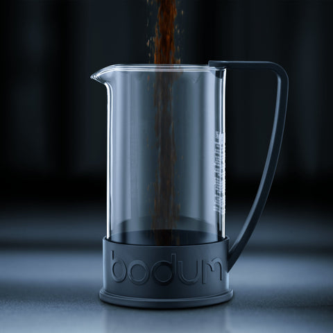 Bodum Brazil stainless-steel plunger detail highlighting smooth pressing action