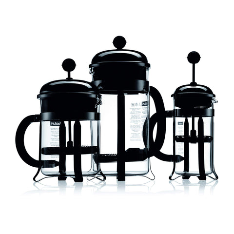 Bodum Chambord pouring coffee in kitchen setting demonstrating easy serving and compact size