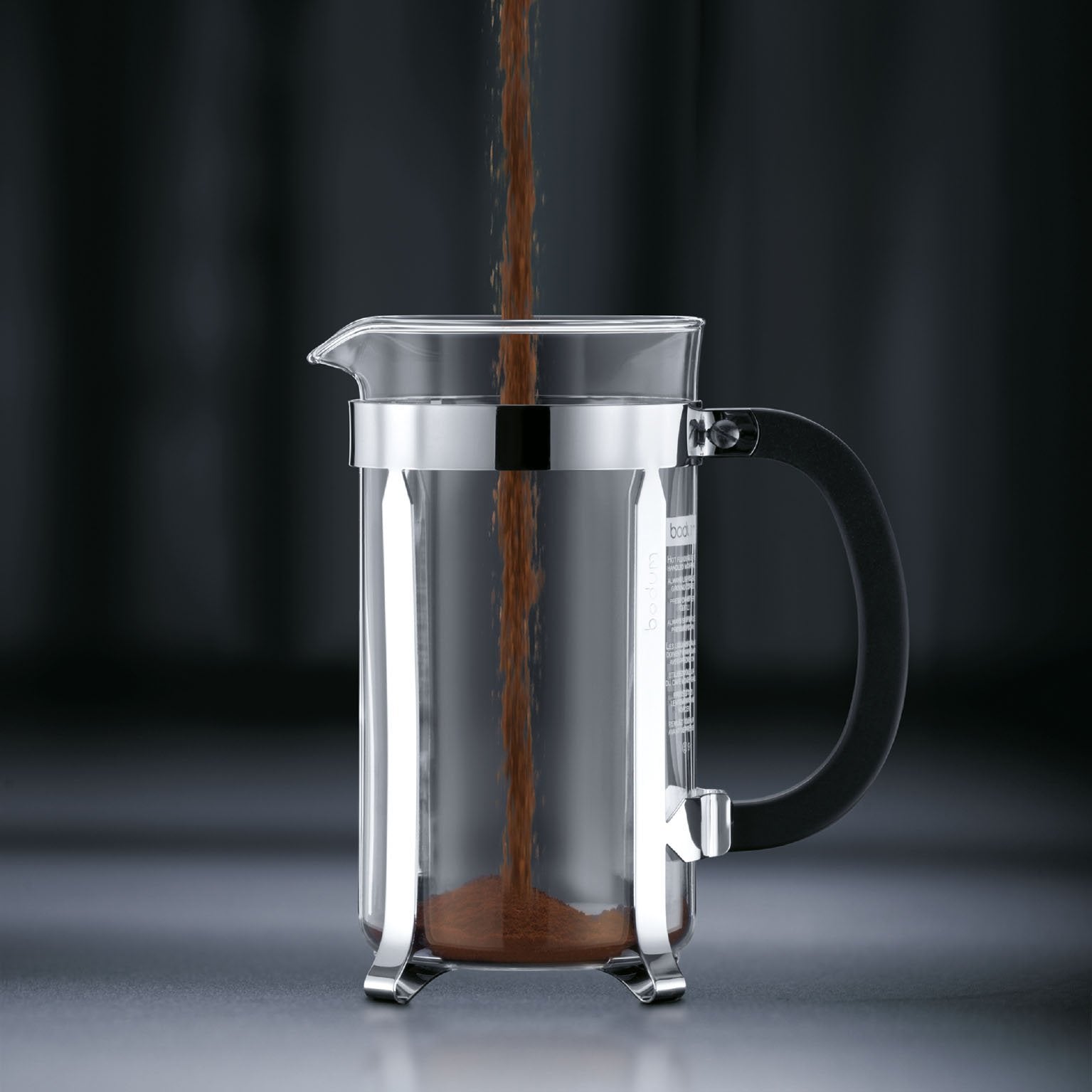 Bodum Chambord stainless steel plunger close-up displaying fine mesh filter for fuller flavor