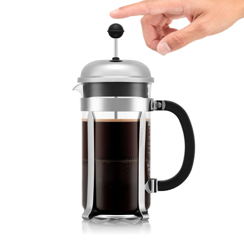Bodum Chambord beside a cup for size comparison showing 34oz capacity convenience