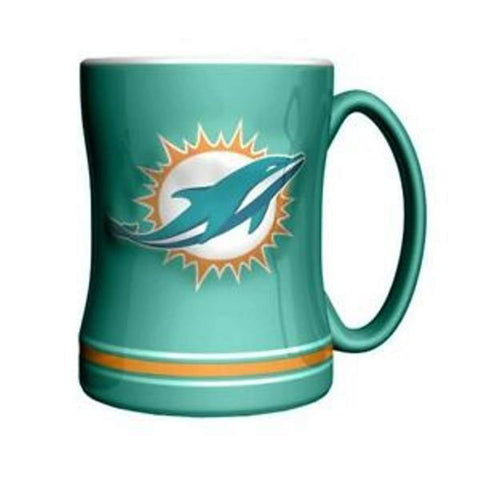 Boelter Brands Miami Dolphins mug front view shows team pride and sturdy ceramic