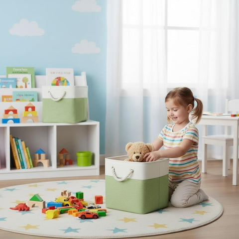 BOFUGA collapsed flat cubes stacked showing space-saving storage benefit