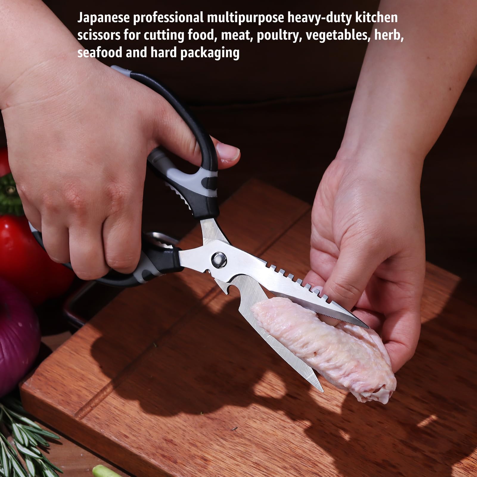 BoFuYuan serrated stainless steel edge close-up for improved grip when cutting