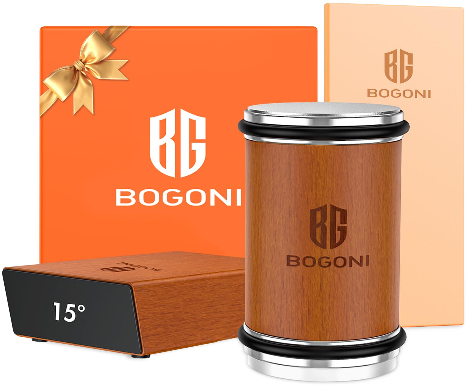 Bogoni front view of sharpener showing wood roller and discs for reliable sharpening