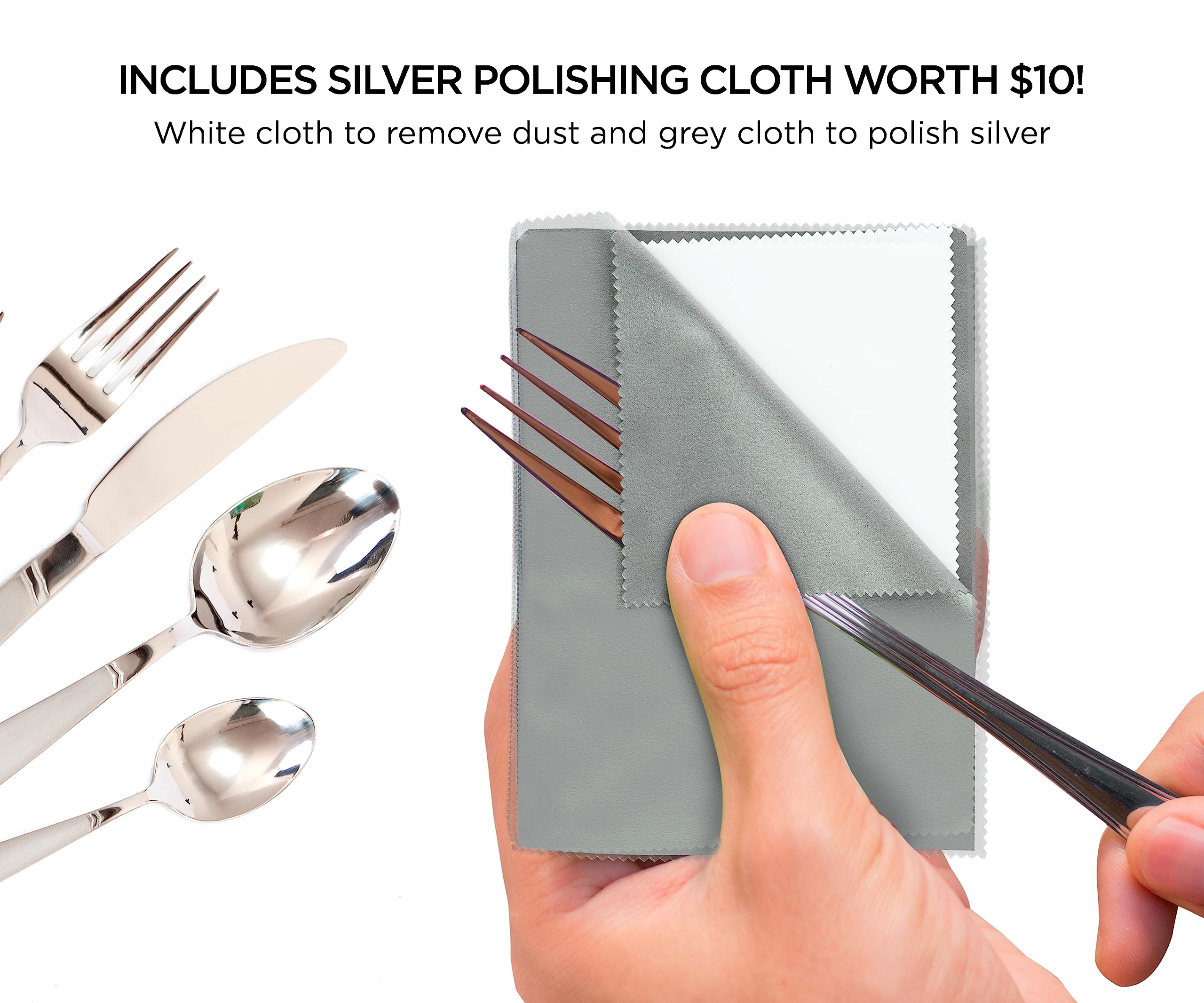 boldworks polishing cloth beside silverware showing included care and refresh benefit