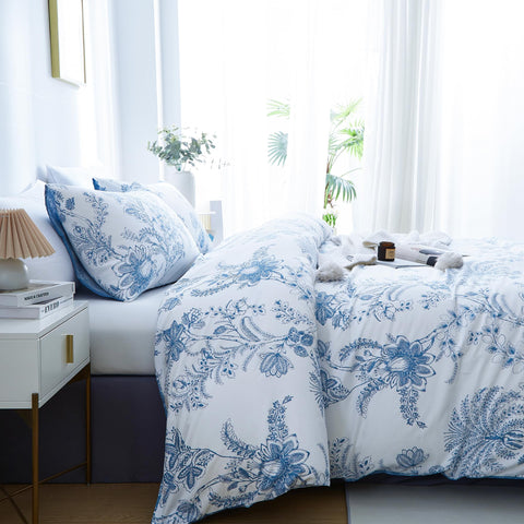 BOLINLIVING reverse side with blue background and white blooms offering alternate mood