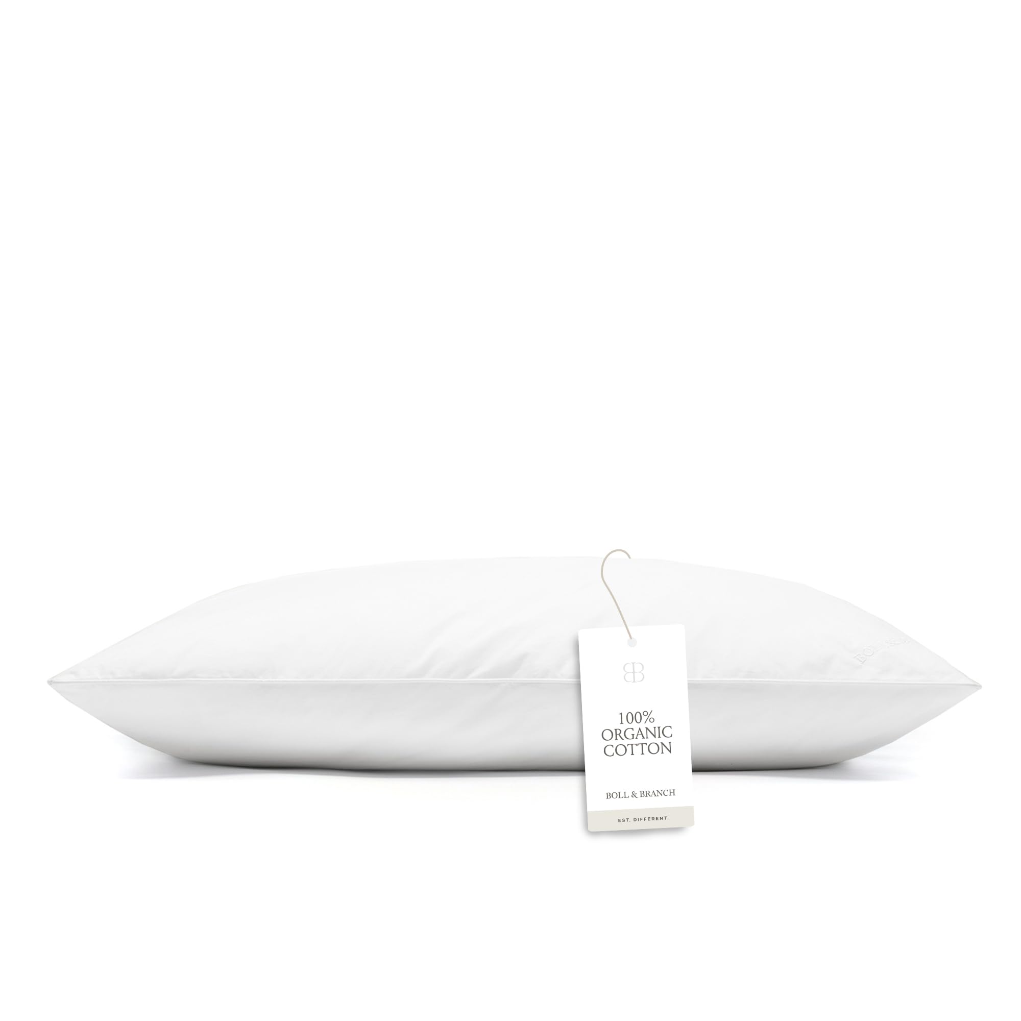 BOLL & BRANCH soft standard pillow front view showing plush loft and clean finish