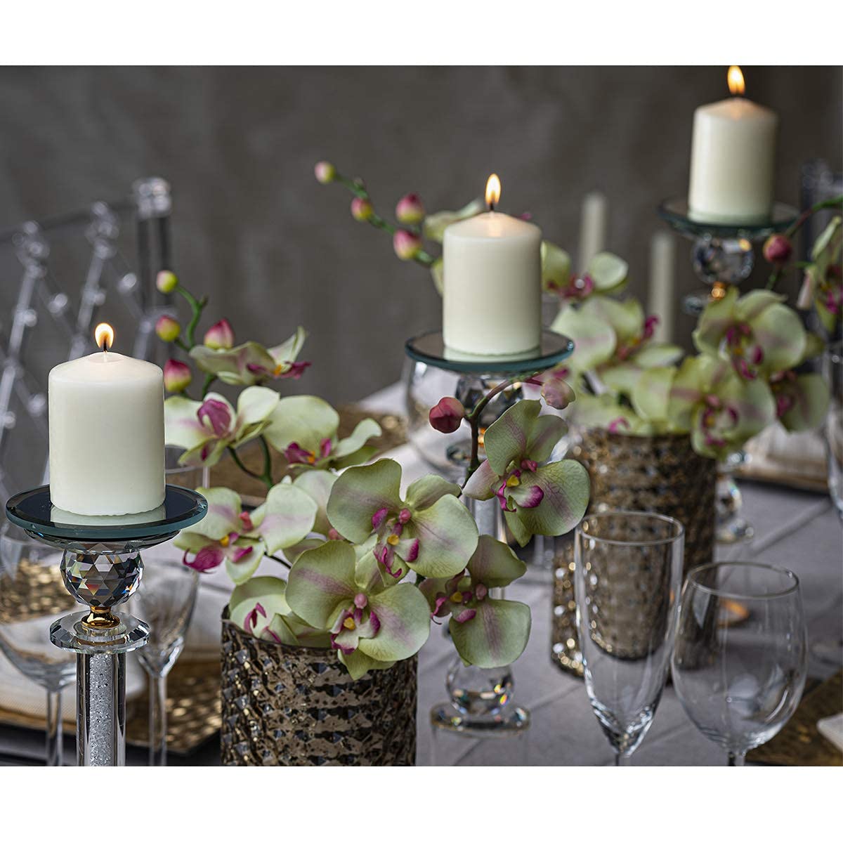 Bolsius candles arranged on a dinner table creating elegant unscented ambient lighting