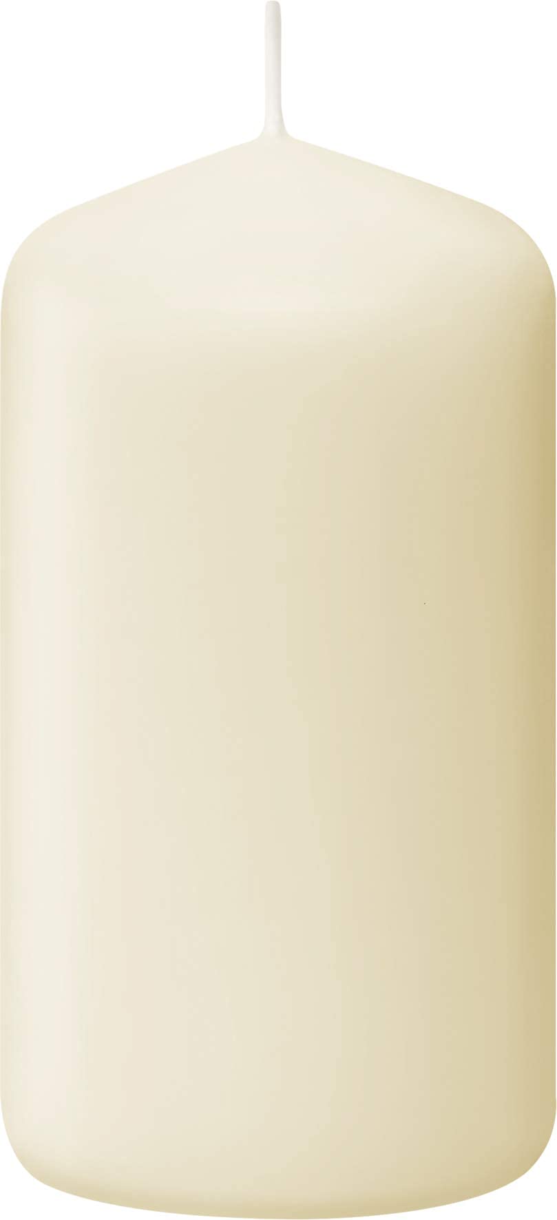 Stacked Bolsius ivory pillar candles showing organized storage and ready supply