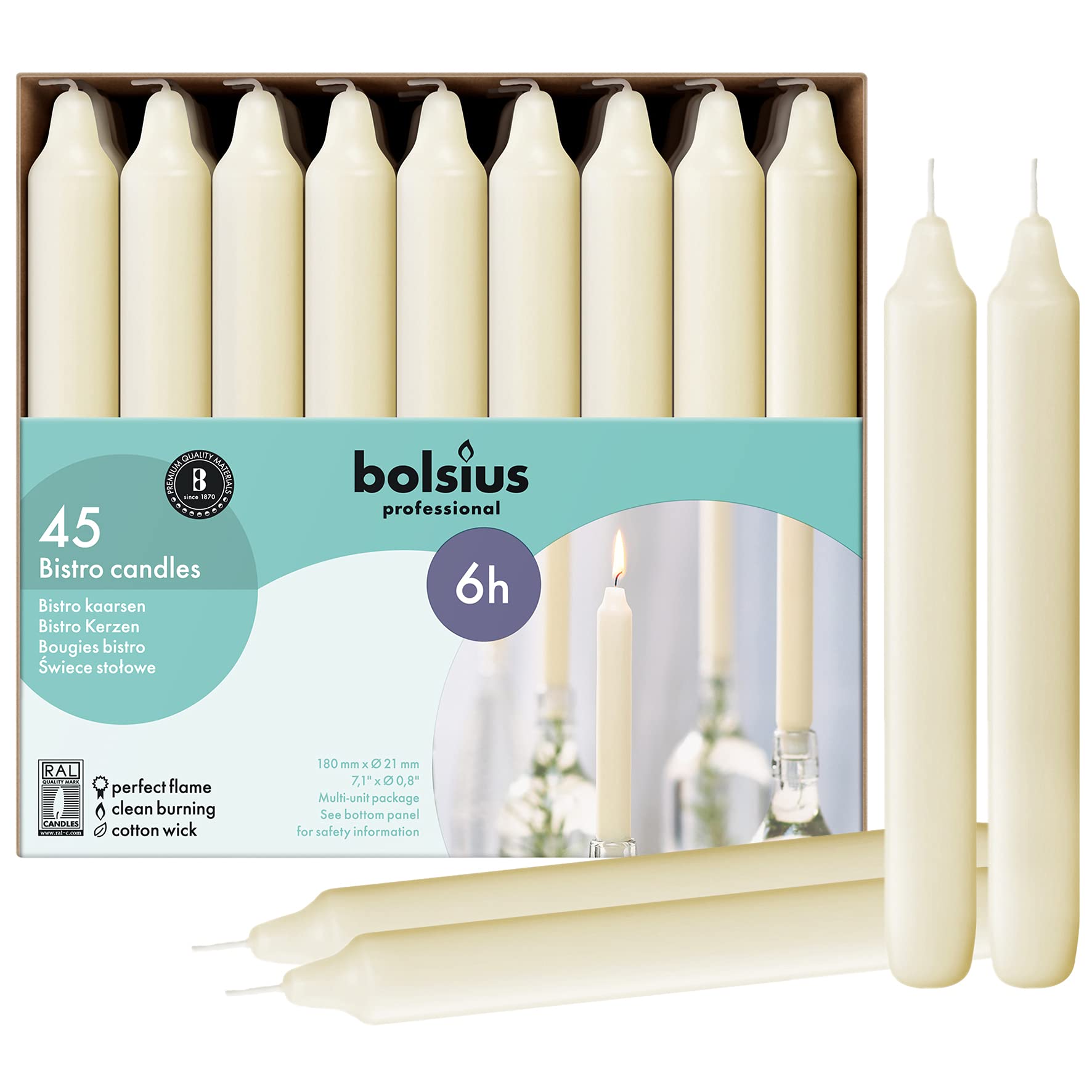 BOLSIUS front box packaging showing 45-count bulk convenience