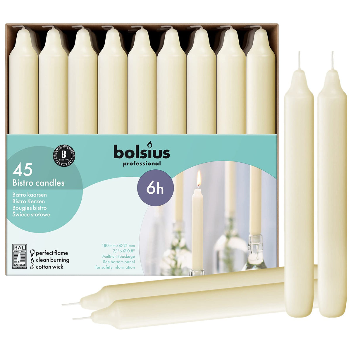 BOLSIUS front box packaging showing 45-count bulk convenience