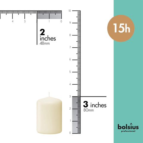 Single Bolsius ivory 2x3 inch pillar candle close-up highlighting smooth finish and even color