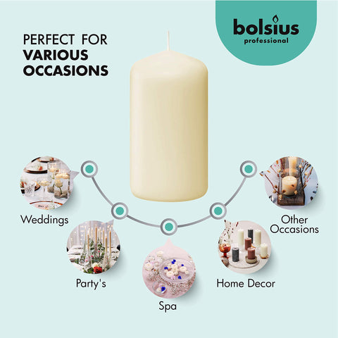 Two lit Bolsius pillar candles casting warm light and minimal smoke for intimate ambience