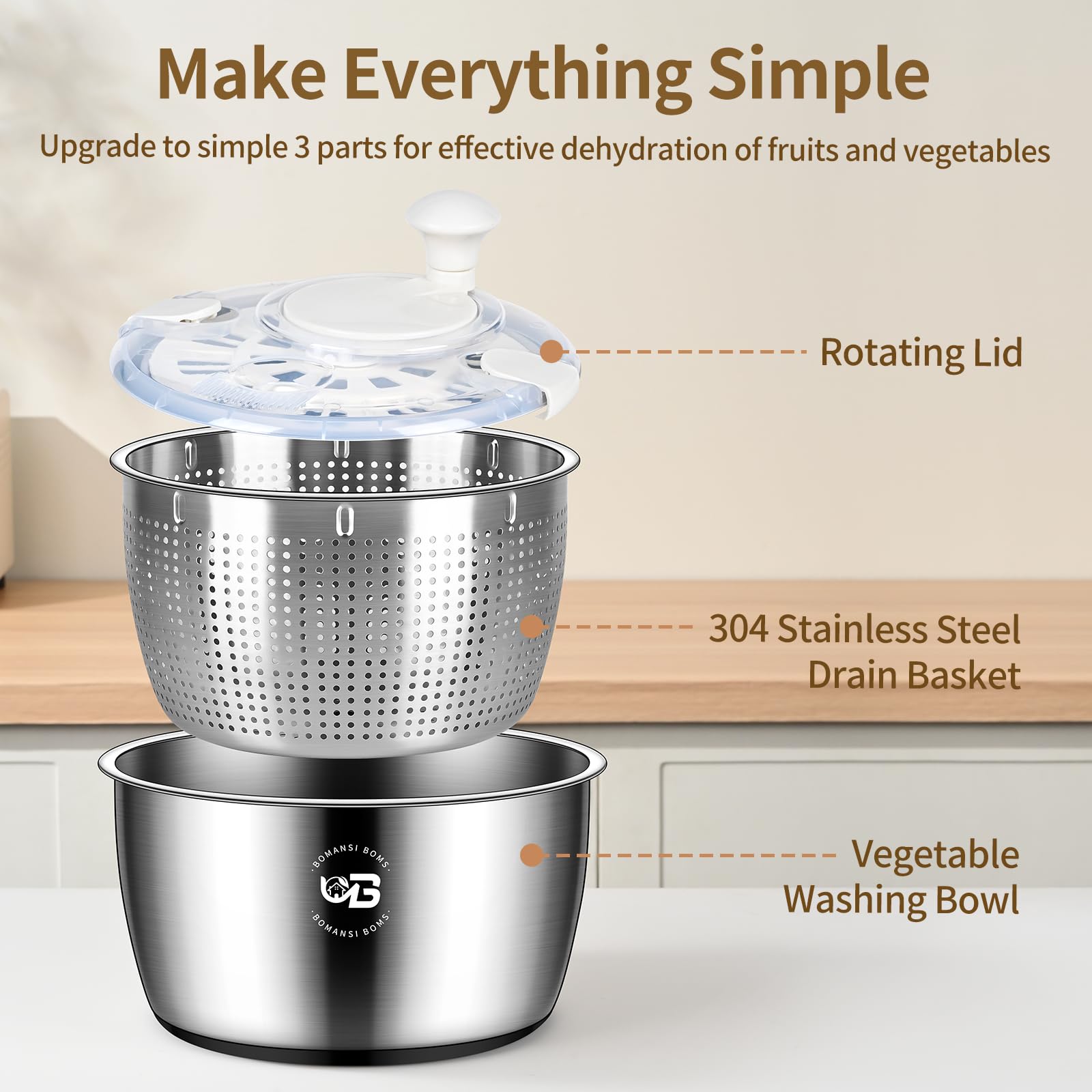 BOMANSI BOMS inner basket 304 stainless steel detail enabling rust-resistant drying performance