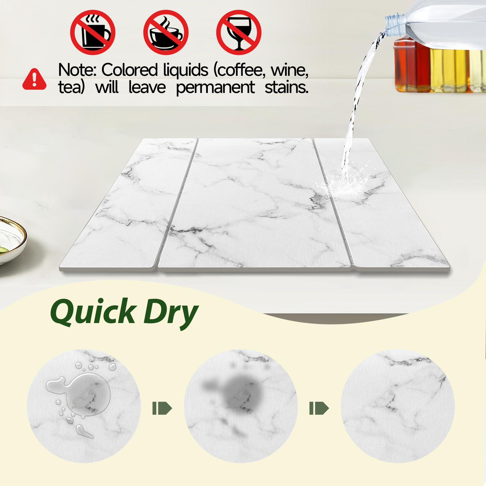 BOMOKS mat beside a dinner plate illustrating 23.4x15.4 inch coverage benefit