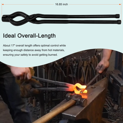 Bonbo tongs laid beside a ruler showing 17 inch length for safer reach