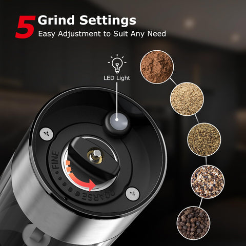 Bonsenkitchen grind knob detail showing five coarseness settings for control
