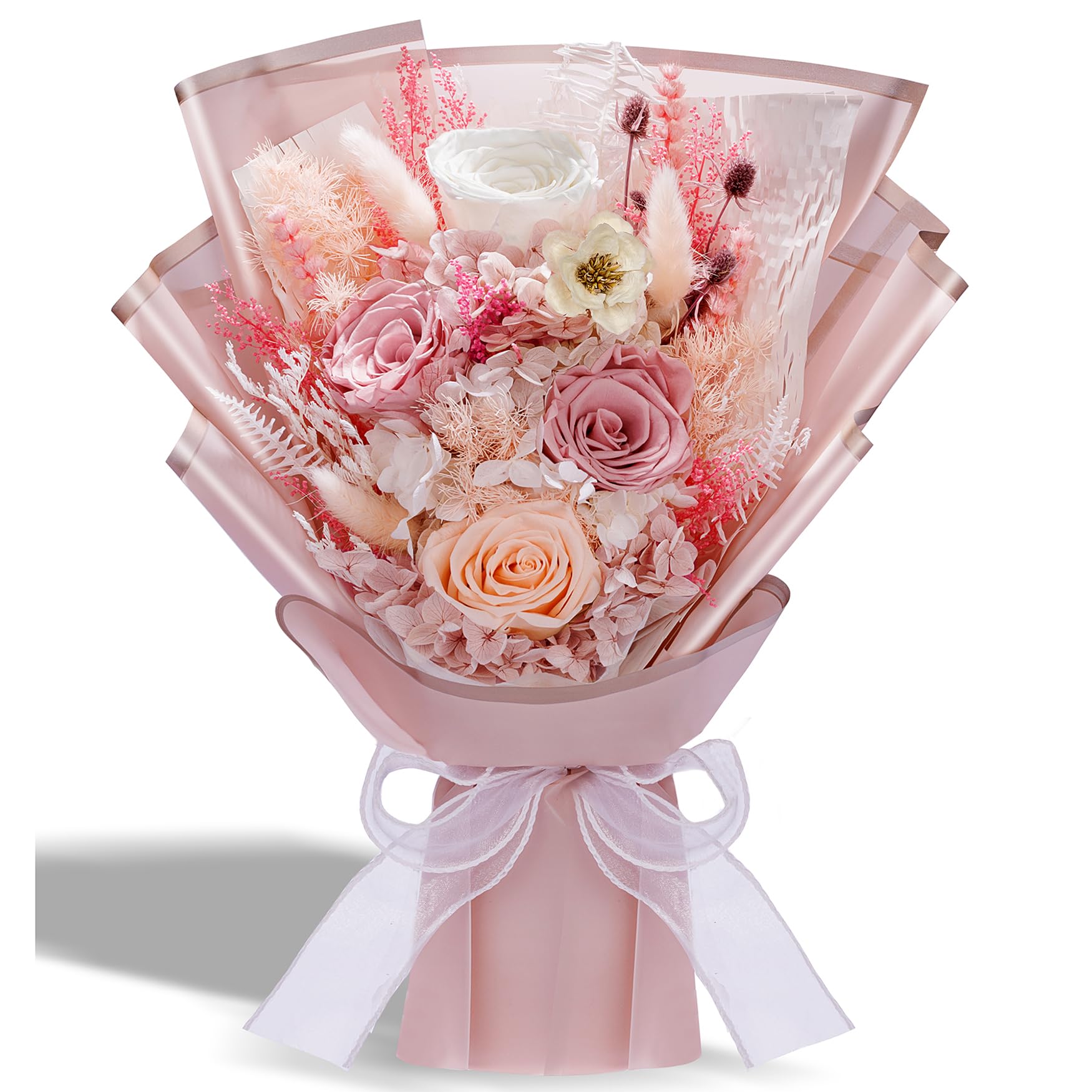 Bonsion front packaging bouquet showing elegant dusty rose arrangement benefit of ready-to-display gift